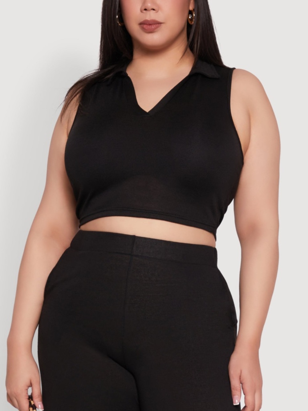 Daisy Black Sleeveless Polo Crop Tank Size XL 1X